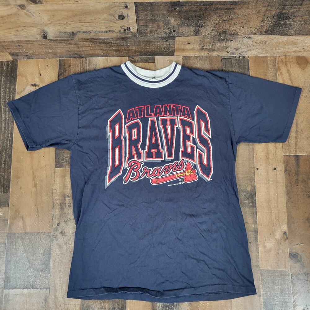 Atlanta Braves Baseball MLB Jostens Vintage 90s Navy Single Stitch‎ XL Shirt
